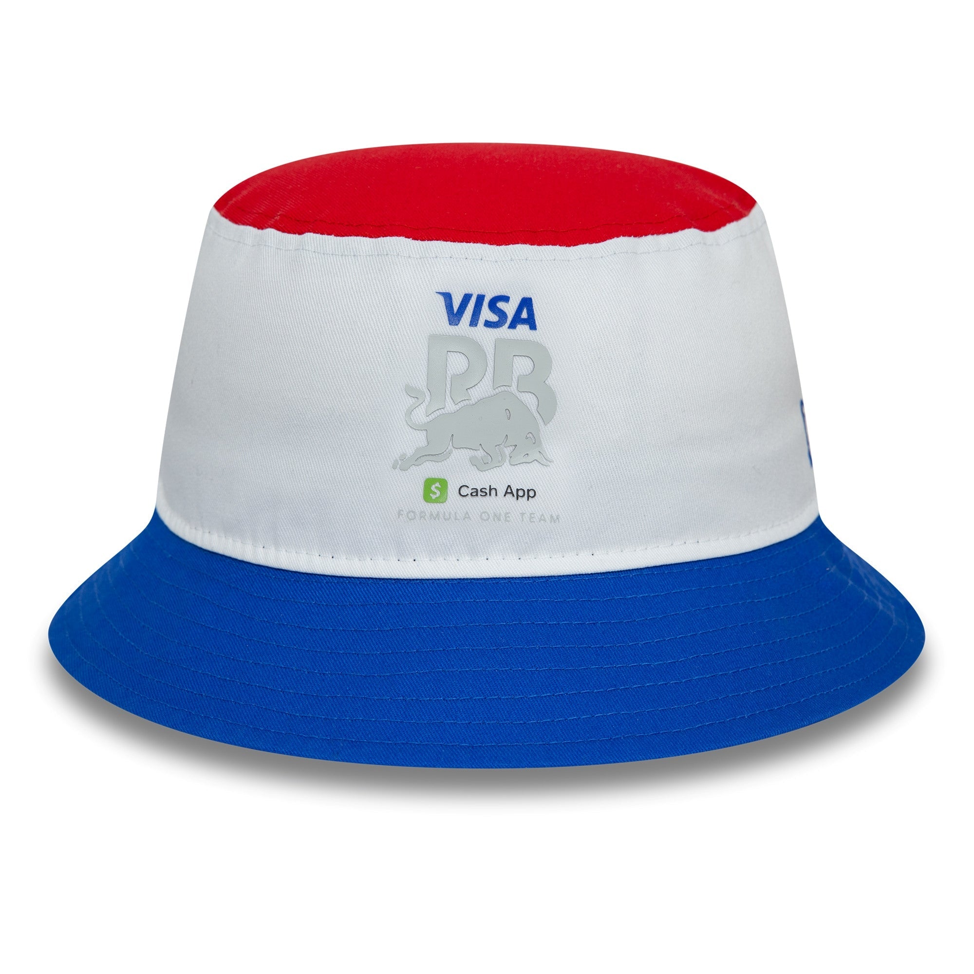 Visa Cash App RB F1 Block Oblong Bucket Hat Adults - White/Clear Blue/Front Red