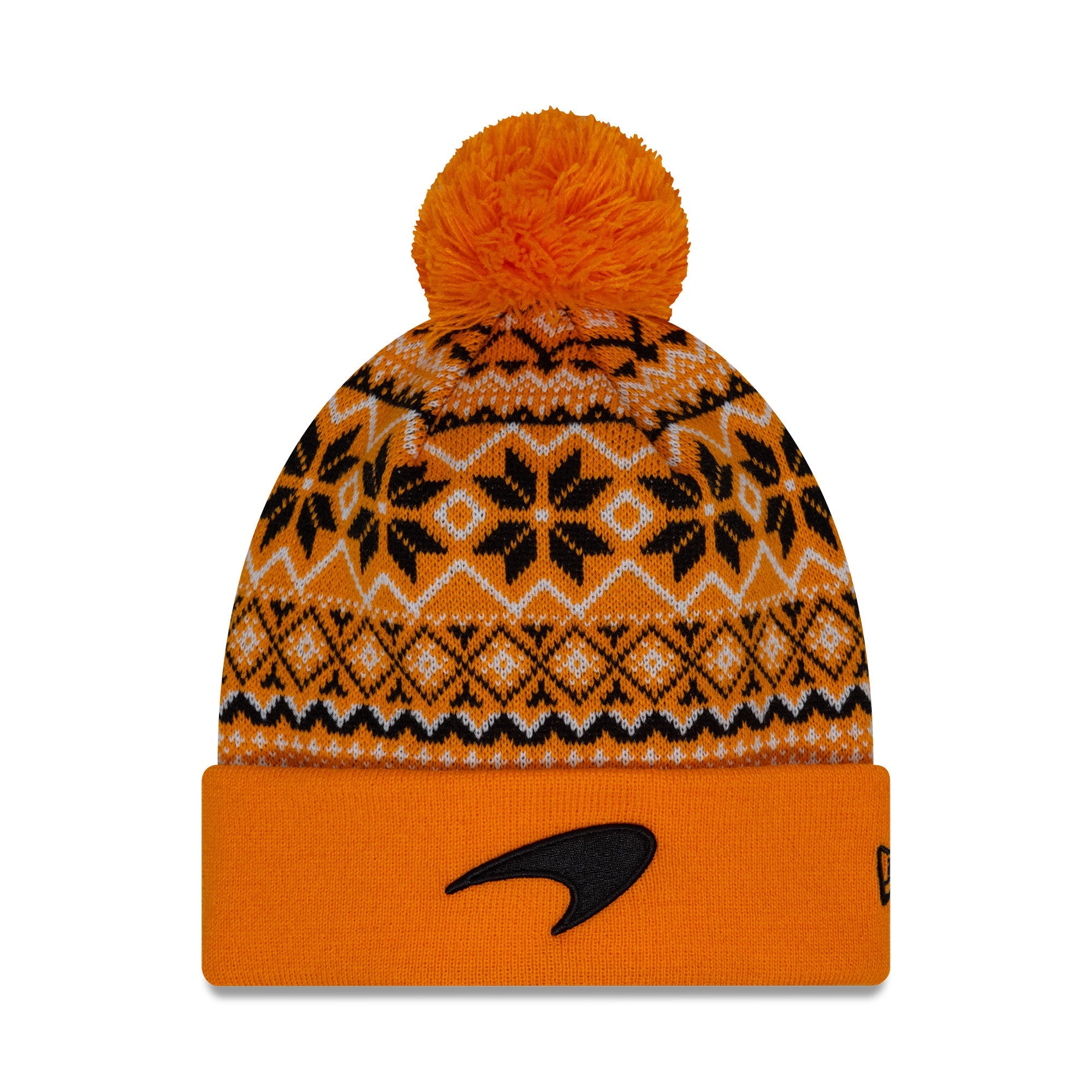 McLaren Racing F1 Christmas Cuff Bobble Beanie Adults - Papaya/Black